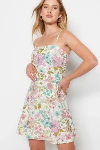 Trendyol Ecru Belted mini tkané kvetinové tkané šaty