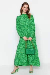 Trendyol zelené vzorované bavlnené šaty s polovičnou labkou širokého strihu