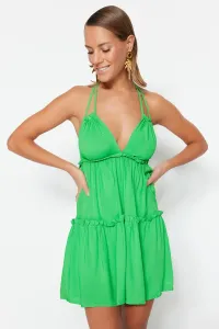 Trendyol Green Mini tkané s volánikmi Plážové šaty