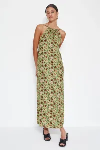 Trendyol zelený rovný strih maxi tkaný krk krk vzorované tkané šaty #6128998