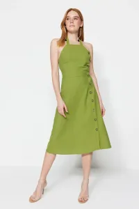 Trendyol zelený pás otvárací midi tkané šaty na gombíky