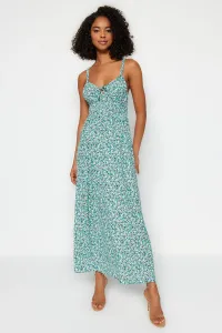 Trendyol Green Floral Print Straight Cut Tie Detailed Strappy Woven Dress