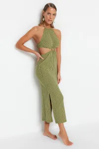 Trendyol zelený pruhovaný maxi pletený doplnok Pletené oblečenie Look plážové šaty #6135361