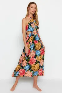 Trendyol Kvetinové vzorované maxi kravata 100% bavlnené plážové šaty