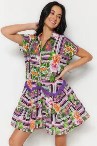 Trendyol kvetinové vzorované Wide Fit mini plážové šaty zo 100% bavlny s tkanými páskami a doplnkami #6308921