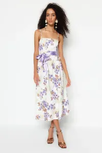 Trendyol Floral Patterned Elegant Evening Dress woven from the waist, multicolored, belted drop-down/skater waist