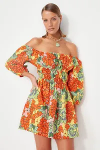 Trendyol kvetinová vzorovaná mini väzba plisované plážové šaty zo 100% bavlny