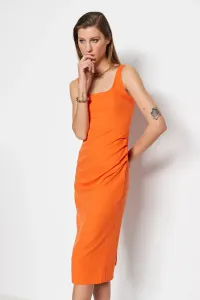 Trendyol oranžové vypasované midi tkané šaty