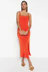 Trendyol Oranžová podšívka Pletené lesklé elegantné večerné šaty
