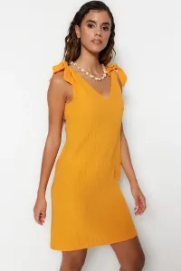 Trendyol oranžové mini tkané kravaty viazané plážové šaty
