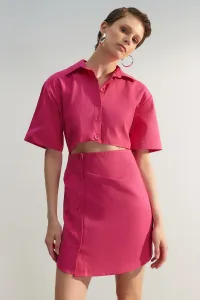 Trendyol limitovaná edícia Fuchsia košeľa mini tkané šaty