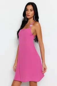Trendyol ružová mini väzba plážové šaty s výstrihom do V #6002410