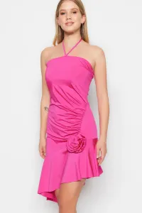 Trendyol Fuchsia Fitted Knitted Evening Dress