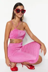 Trendyol Pink Knitted Evening Dress with Window/Cut Out Detailed, Textured