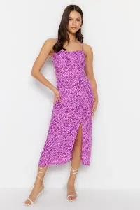 Trendyol Lilac Floral Print Straight Cut Back Detailed Woven Dress