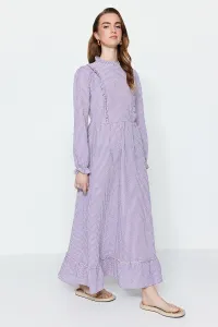 Trendyol fialová Gingham vzorovaná volánik detailne tkané šaty