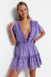 Trendyol Lilac Mini väzba vyšívané plážové šaty zo 100% bavlny #6005917