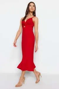 Trendyol Red Crepe Fitted Strap Cut Out Detailed Flounce Sweetheart Neckline Mini Knitted Dress