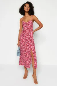 Trendyol Red Floral Print Straight Cut Tie Detailed Strappy Woven Dress