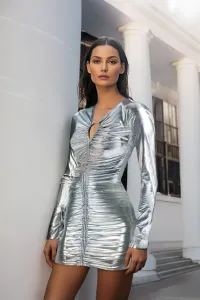 Trendyol Silver vypasované večerné šaty s trblietavými #7824613
