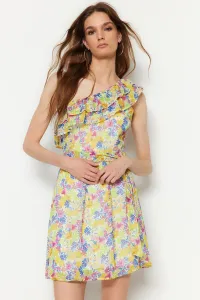 Trendyol žltý pás otvárací mini tkané šaty s kvetinovým vzorom