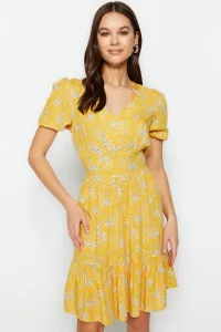 Trendyol žltý pás otvorený mini kvetinový vzorovaný tkaný šaty #6308332