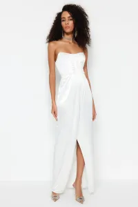 Trendyol Evening Dress in Knitted Satin with Ecru Lining, Bridal Evening Dress