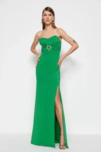 Trendyol Smaragdovo zelená podšívka Pletené doplnky Dlhé večerné šaty #5361731