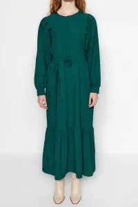 Trendyol zelená pásová tkanina gombík detailný aerobin maxi tkané šaty #7955720