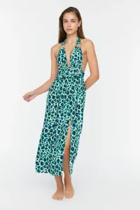 Trendyol zelené plážové šaty s leopardou potlačou s detailom doplnkov