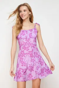 Trendyol Lilac Floral A-line Gather Detailed Mini Strap Woven Dress
