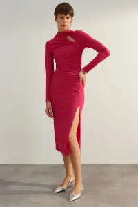 Trendyol Limited Edition Fuchsia Crepe Dress With Window/Cut Out Detail