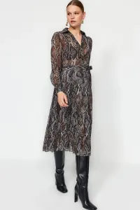Trendyol Multi Color Belted Midi Woven Lined Pleated Animal Patterned Shirt Woven Dress