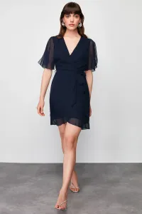Trendyol Navy Blue Double Breasted Ruffle Detailed Chiffon Lined Woven Mini Dress #9330756