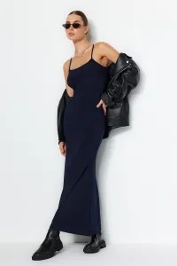 Pletené/vypasované maxi šaty Trendyol Navy Blue s ramienkami #8023368
