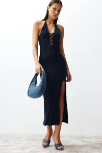 Trendyol Navy Blue Maxi Knitwear Premium/Special Thread Slit Detailed Dress