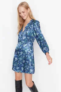 Trendyol Námornícka modrá vzorovaná košeľa tkané šaty