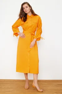 Trendyol Orange Belted Adjustable Detailed Detailed Cotton Woven Shirt Dress #8974613