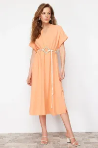 Trendyol Orange Straight A-line Double Breasted Collar Balloon Sleeve Belt Detailed Lily Maxi Woven Dress