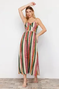 Trendyol Pink A-Line Accessory Stripe Detailed Patterned Woven Maxi Dress