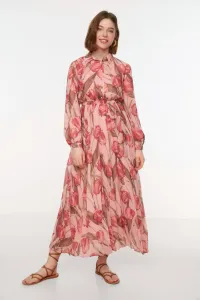 Trendyol ružová košeľa s kvetinovým vzorom golier lemovaná šifónovo tkané šaty