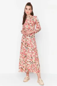 Trendyol Pink Floral Pattern Viscose Dress With Ruffle Detailed Collar