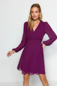 Trendyol fialové očko detailné šifónové tkané šaty s podšívkou na gombíky