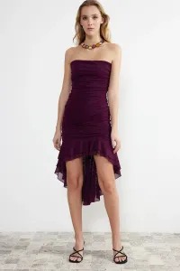Trendyol Purple Fitted Ruffle Detailed Knitted Tulle Dress