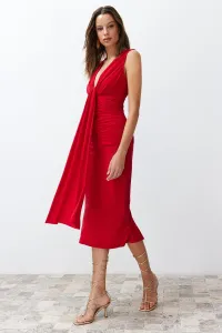 Trendyol Red Body-Sitting Draped Elegant Evening Dress