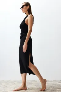 Trendyol Black Fitted Maxi Knitted Cut Out/Window One Shoulder Beach Dress
