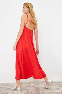 Trendyol Red Square Neck A-Line Wrap/Textured Knitted Dress