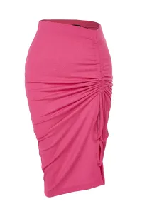 Trendyol Ruffle Detail Fuchsia Crisp Midi Knitted Skirt