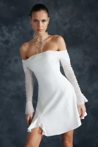 Trendyol White Waist Opening/Skater Lining Wedding/Nikah Elegant Evening Dress