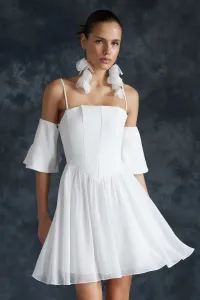 Trendyol Bridal White Open Waist/Skater Woven Corset Detailed Wedding/Wedding Elegant Evening Dress